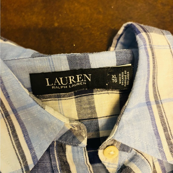 Ralph Lauren Blue Plaid Shirt with Floral Accents - Picture 2 of 2